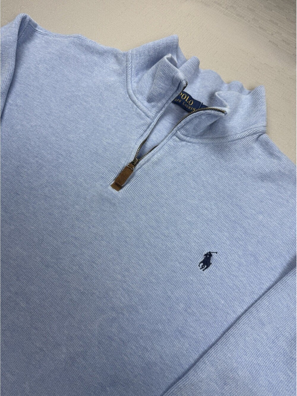 Polo Ralph Lauren Knit 1/4 Zip Mock Neck Pullover Blue Sweater Men's Sz 2XL‎